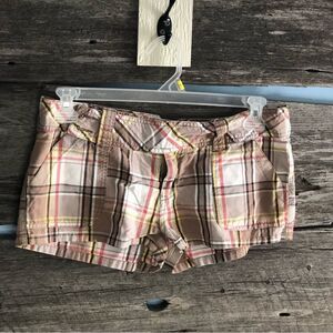 Sun Set Surf Co. Size 11 Tan/Pink Plaid Low Rise Shorts